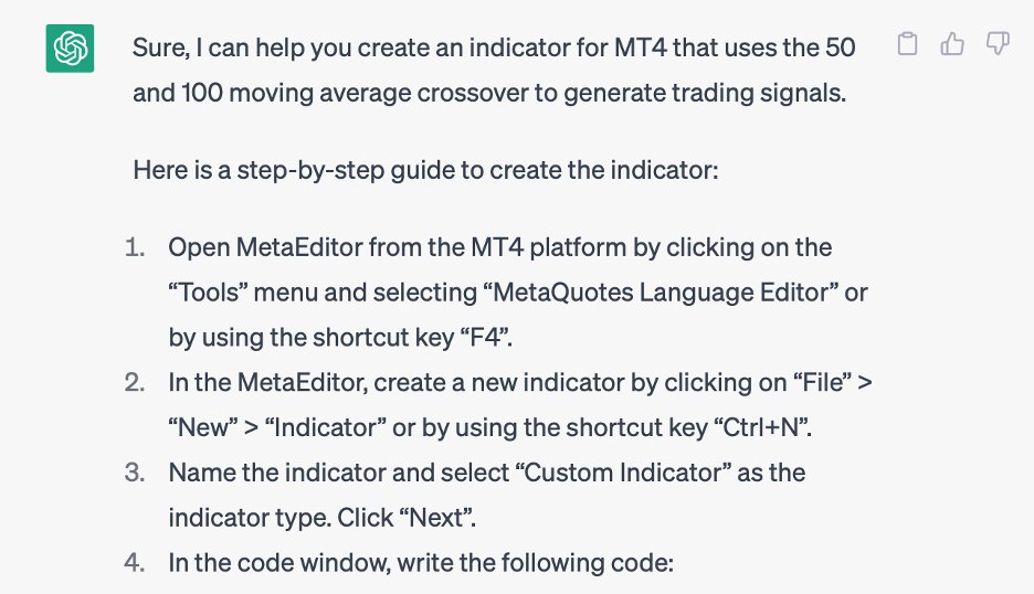 ChatGPT instructions MT4